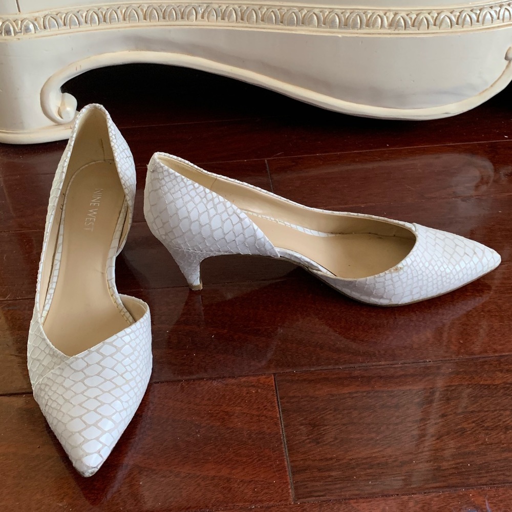 Nine West white snakeskin heels